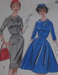 9536 1960 SHEATH TO FLARE COWL COLLAR DRESS PATTERN 14 34